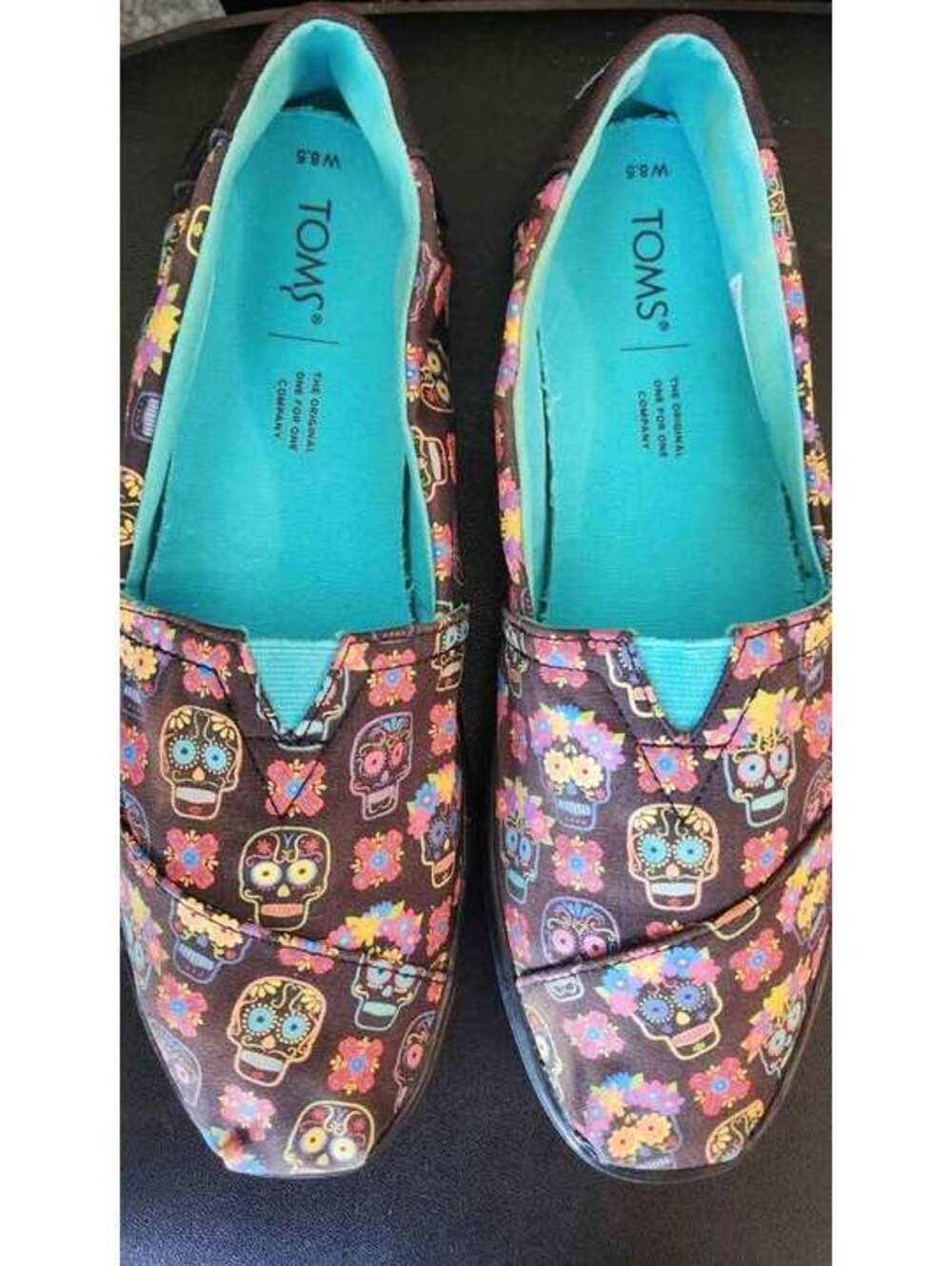 TOMS Sugar Skull Alpargata Slip on Canvas Shoes with Glow-In-The-Dark Skulls